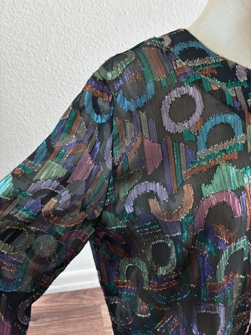 80s VTG A.C. Sport Multicolor Retro Short/Cropped Metallic Sheer Jacket Blouse - Picture 7 of 10